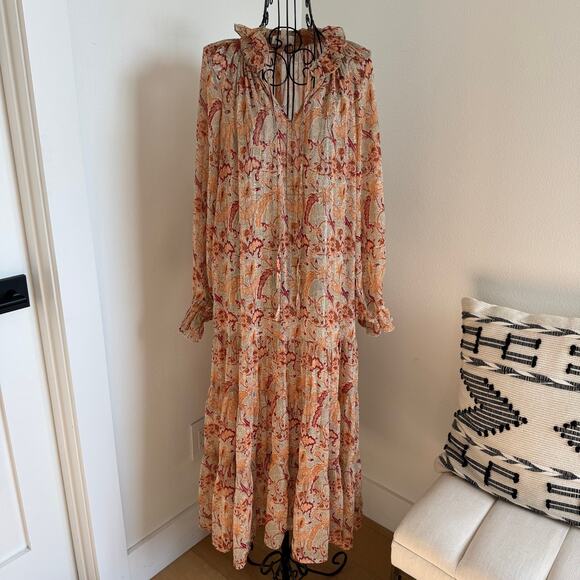 Melloday Floral Sheer Chiffon Long Sleeve Maxi Boho Dress Small - western - Picture 1 of 10